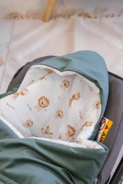 Muślinowy Kocyk do fotelika samochodowego - Baby Safari i oliwkowy Velvet