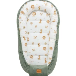 Muślinowy Kokon Comfort - Baby Safari i oliwkowy Velvet