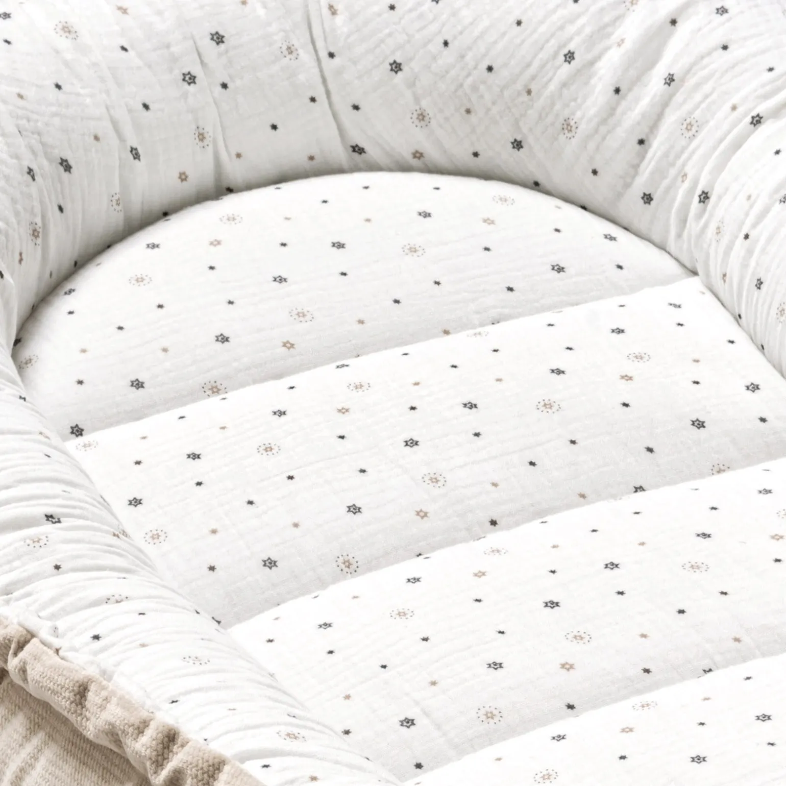 Muślinowy Kokon Comfort - Little Stars i Ecru Velvet