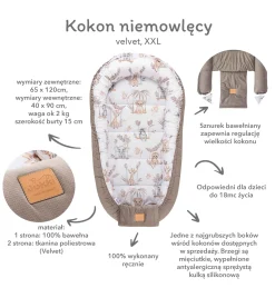 Muślinowy Kokon XXL 65 x 120 cm - Baby Safari i oliwkowy Velvet