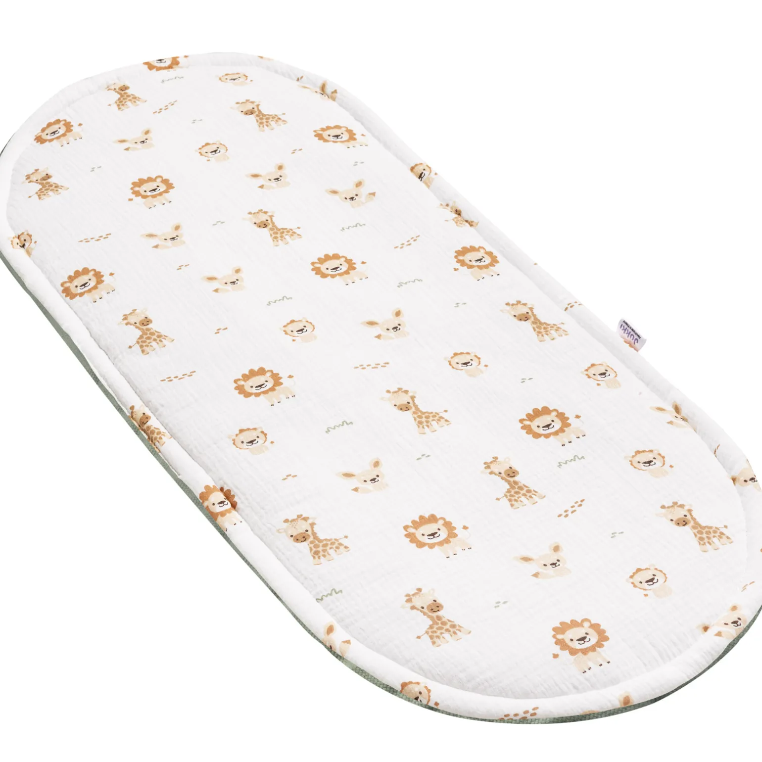 Muślinowy Materac do kokonu XXL - Baby Safari i oliwkowy Velvet