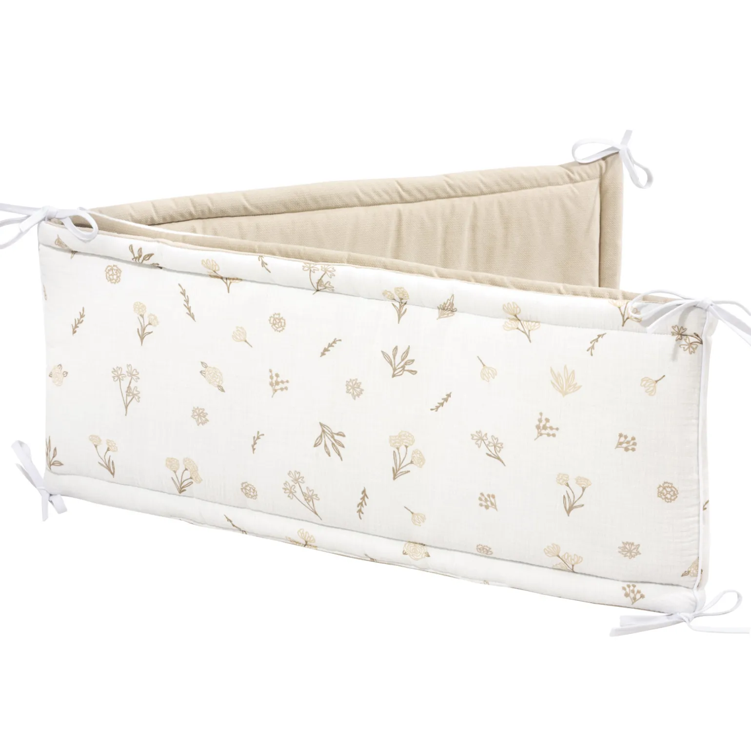 Muślinowy Ochraniacz do łóżeczka XXL - Golden Meadow i Ecru Velvet