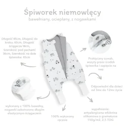 Muślinowy Śpiworek niemowlęcy - ocieplany z nogawkami - Baby Bear