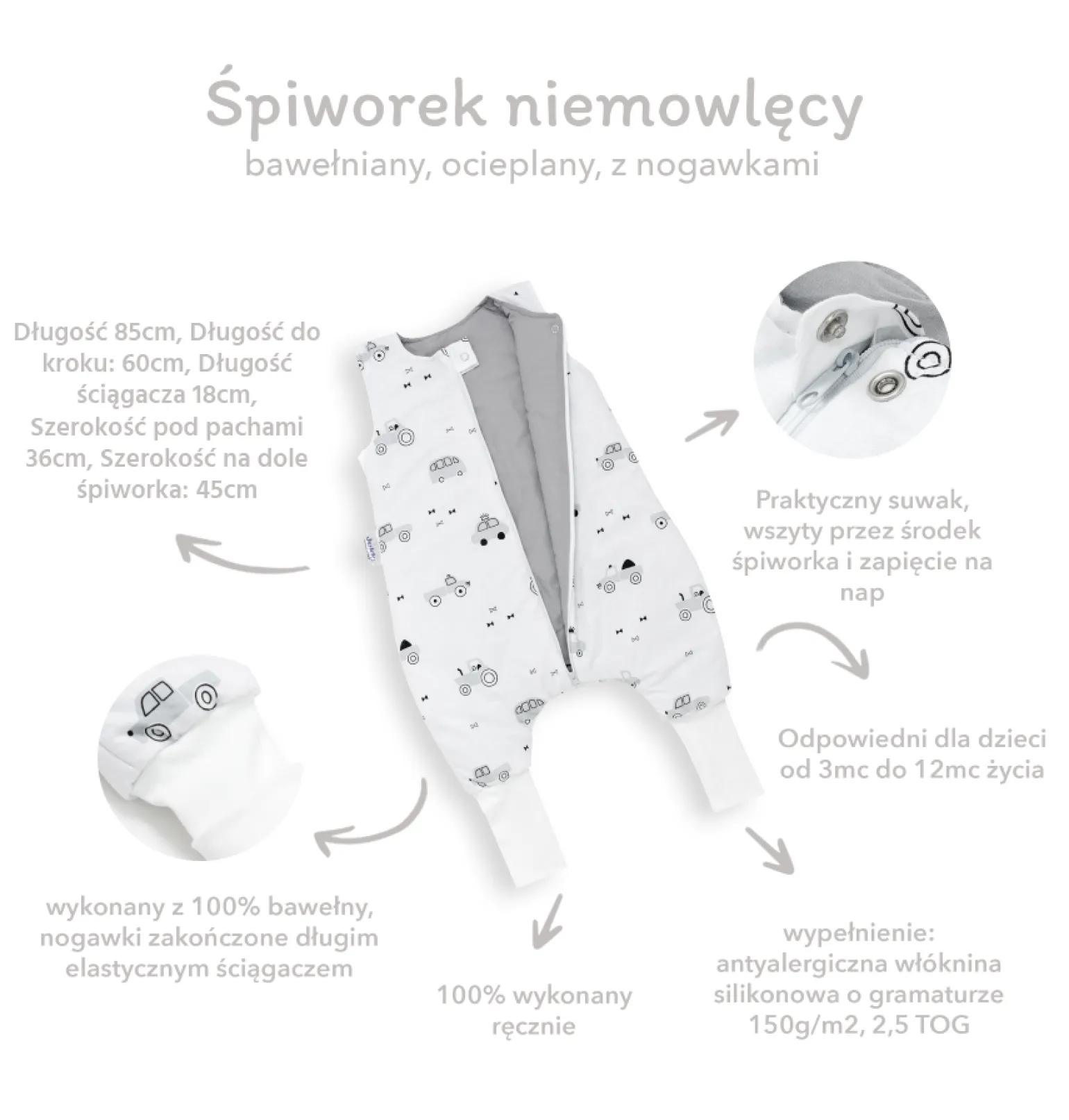 Muślinowy Śpiworek niemowlęcy - ocieplany z nogawkami - Baby Bear