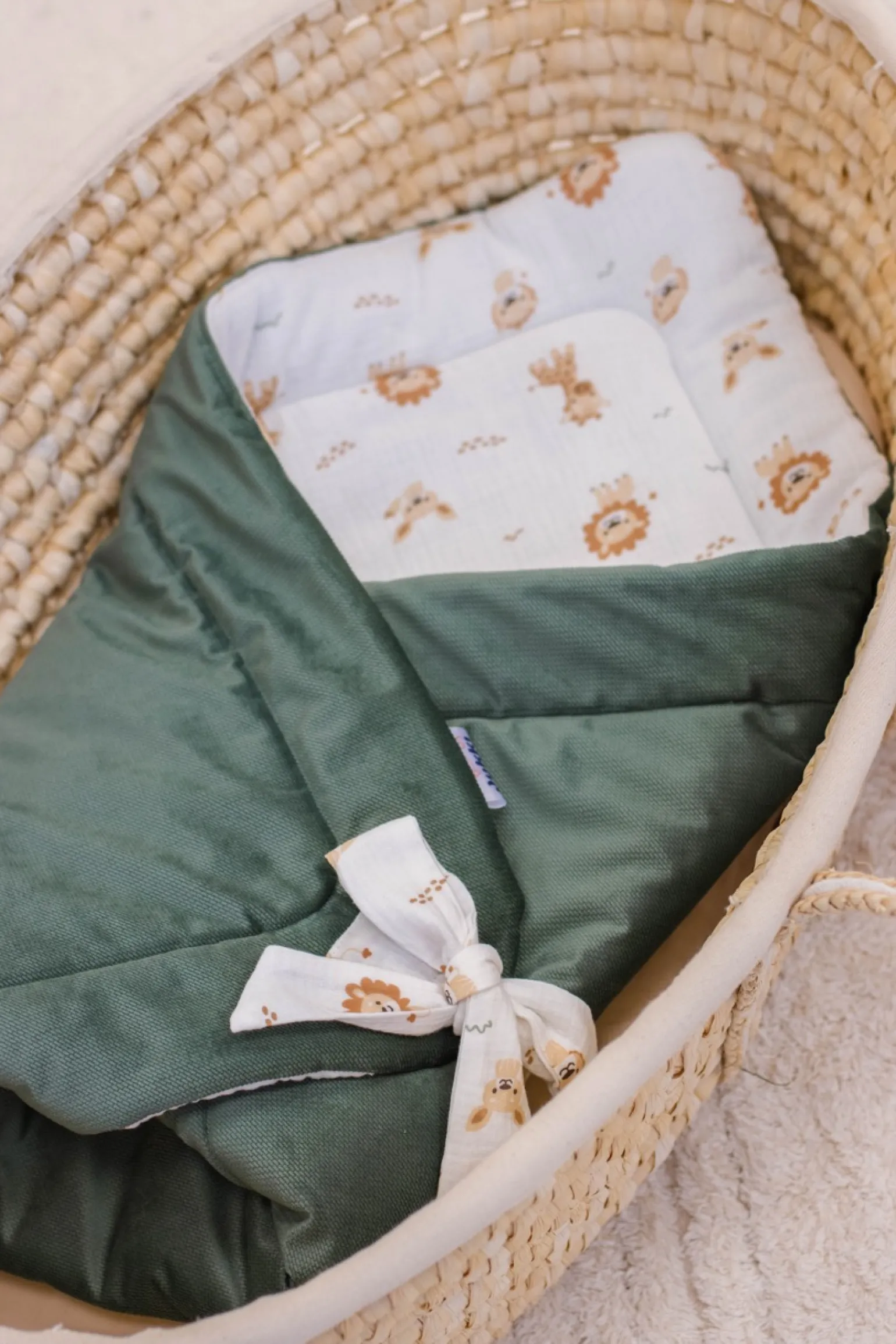 Muślinowy Rożek niemowlęcy Velvet - Baby Safari i oliwkowy Velvet