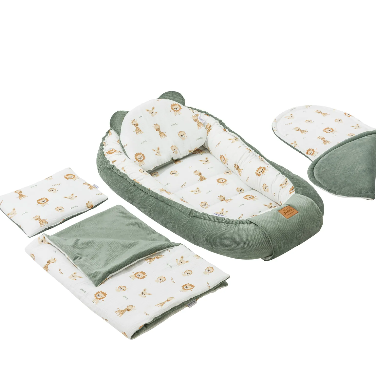 Muślinowy Zestaw 5 elementowy Comfort - Baby Safari i oliwkowy Velvet