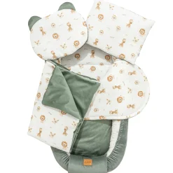Muślinowy Zestaw 5 elementowy XXL - Baby Safari i oliwkowy Velvet