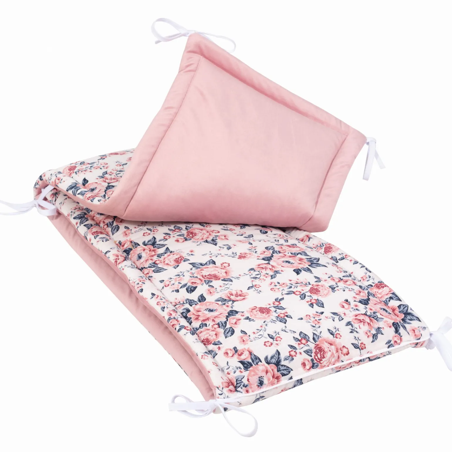 Ochraniacz do łóżeczka XXL - Roses i Smokey Pink Soft Velvet