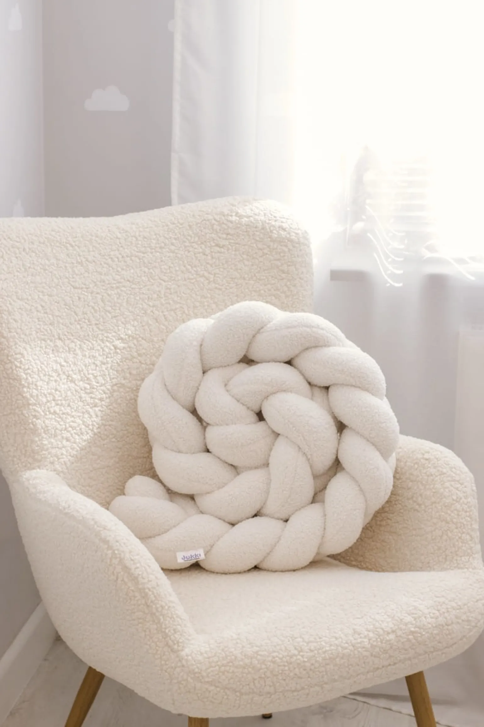 Ochraniacz warkocz do łóżeczka pleciony BOUCLE, 180 cm - Ecru