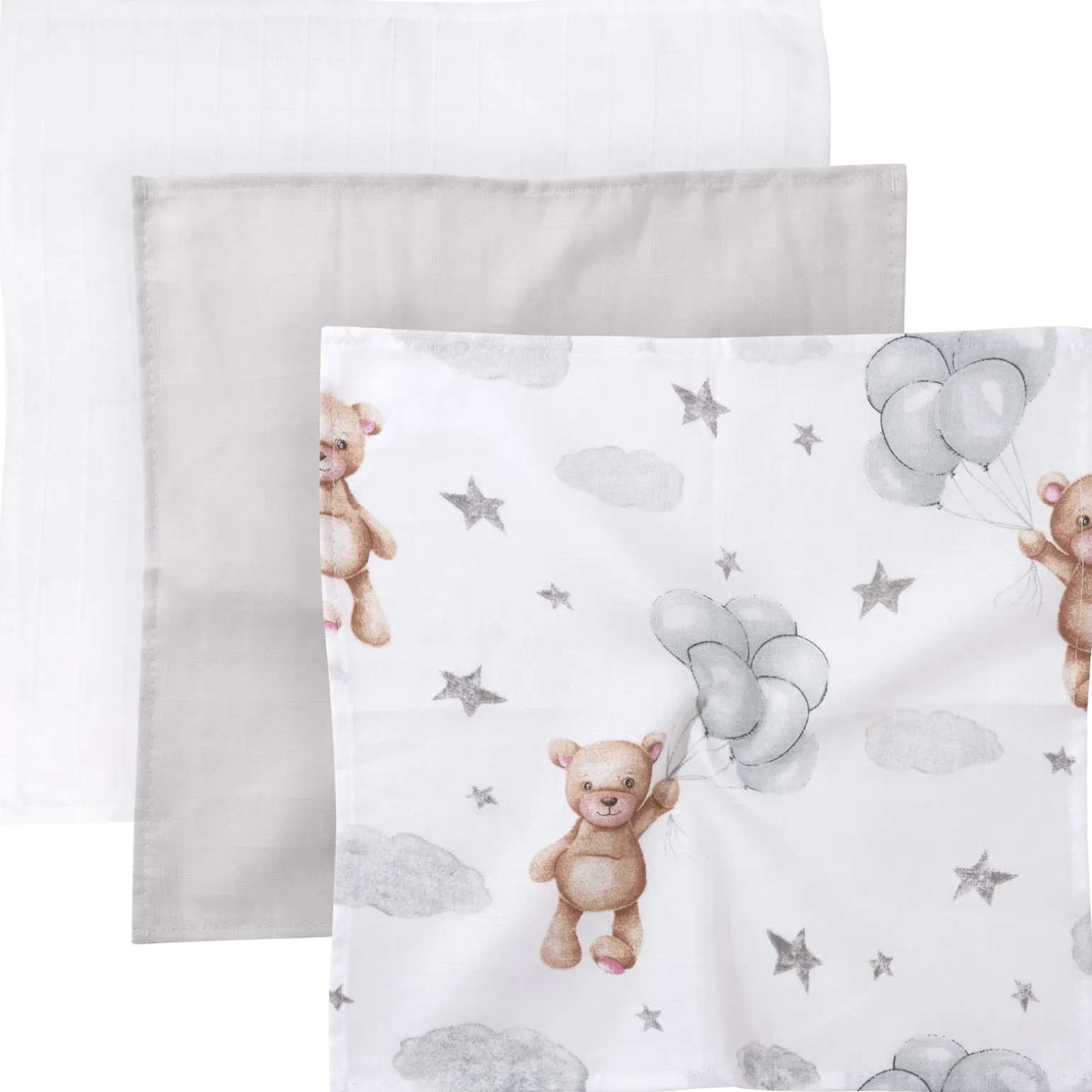 Pieluszki muślinowe 30x30 cm 3pak - Cloudy Bears
