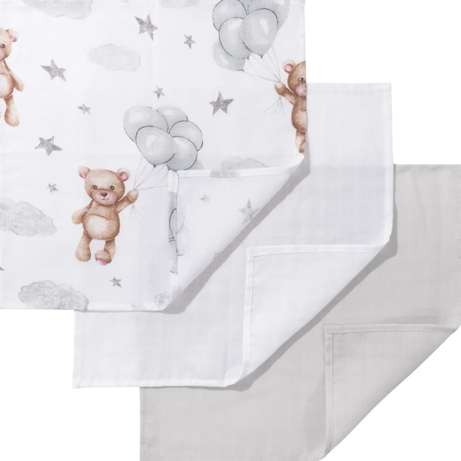 Pieluszki muślinowe 30x30 cm 3pak - Cloudy Bears