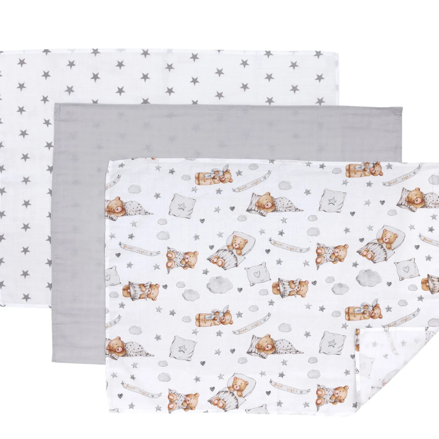 Pieluszki muślinowe 60x80 cm 3pak - Teddy Stars