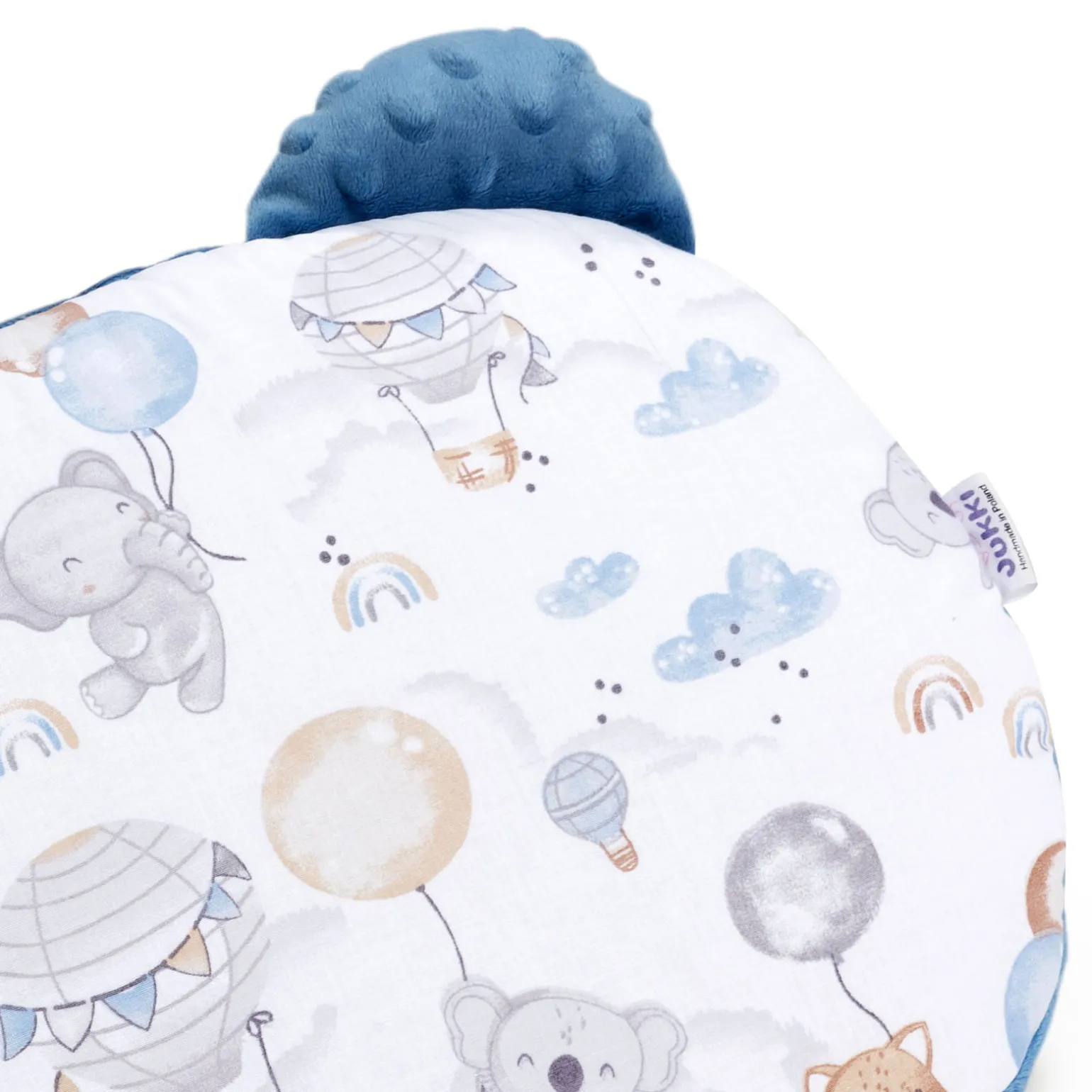 Poduszka MIŚ - Balloon Friends i Minky w kolorze jeansowym