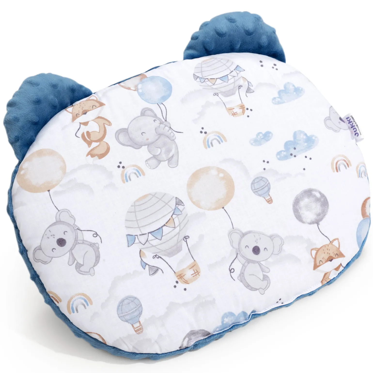 Poduszka MIŚ - Balloon Friends i Minky w kolorze jeansowym