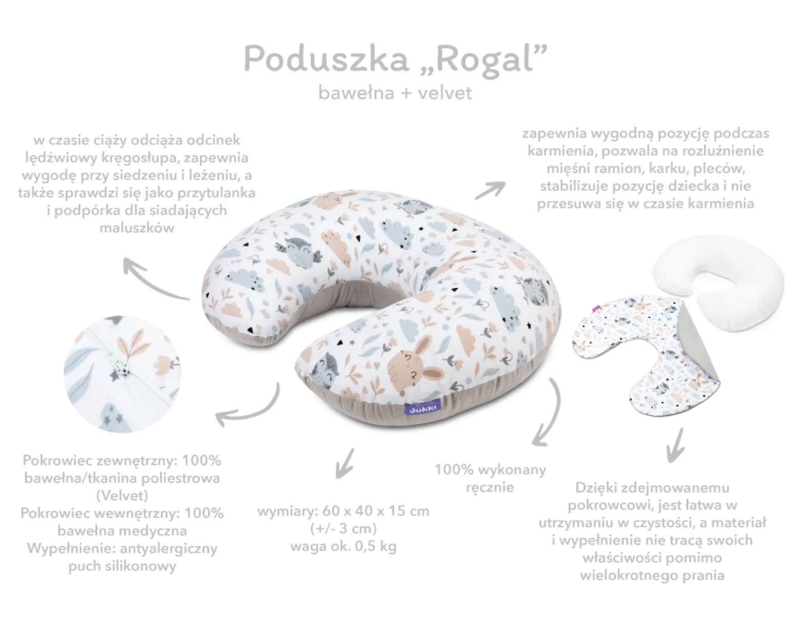 Poduszka rogal + zdejmowana poszewka - Blackberry Dreams i Old Rosa Velvet