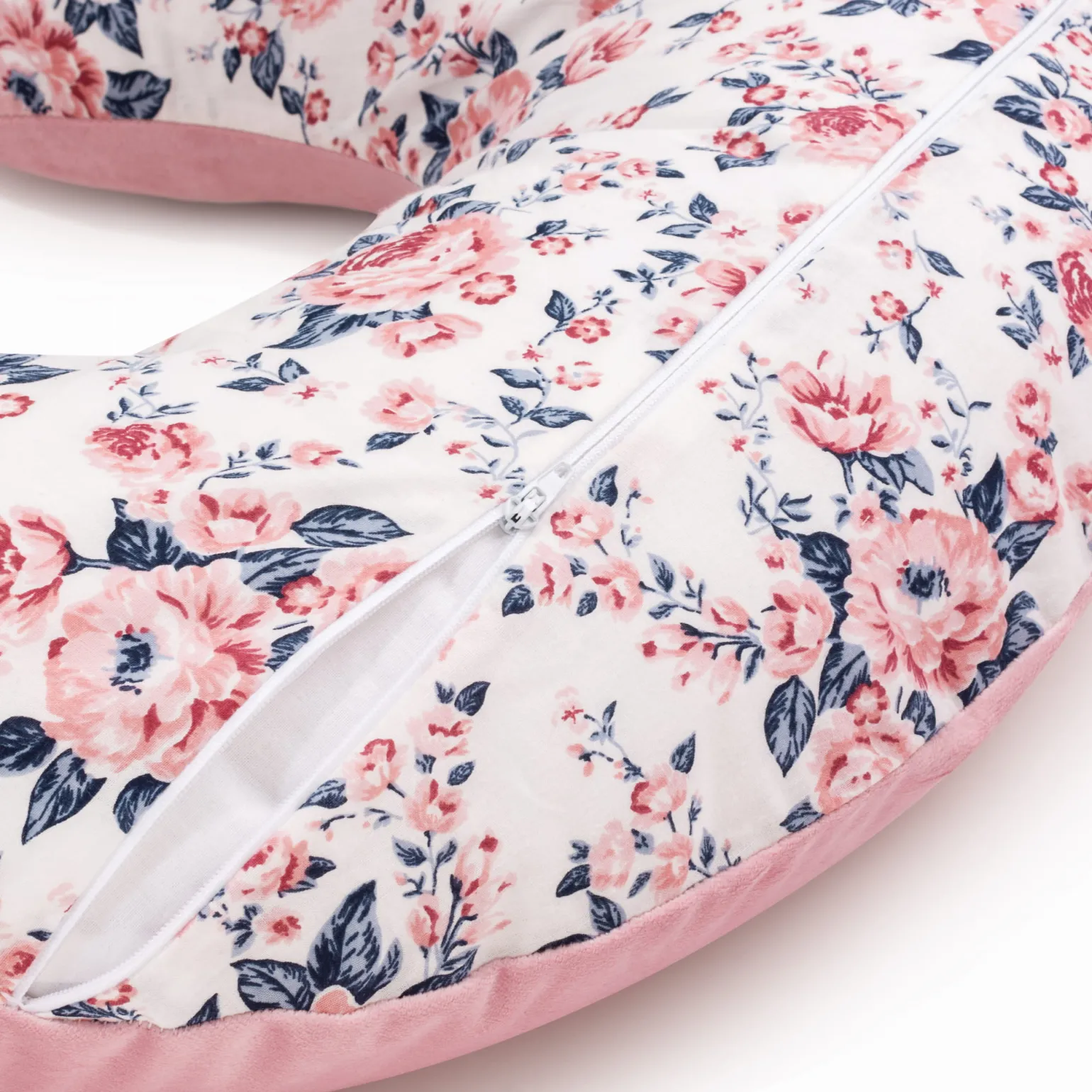 Poduszka rogal + zdejmowana poszewka - Roses i Smokey Pink Soft Velvet