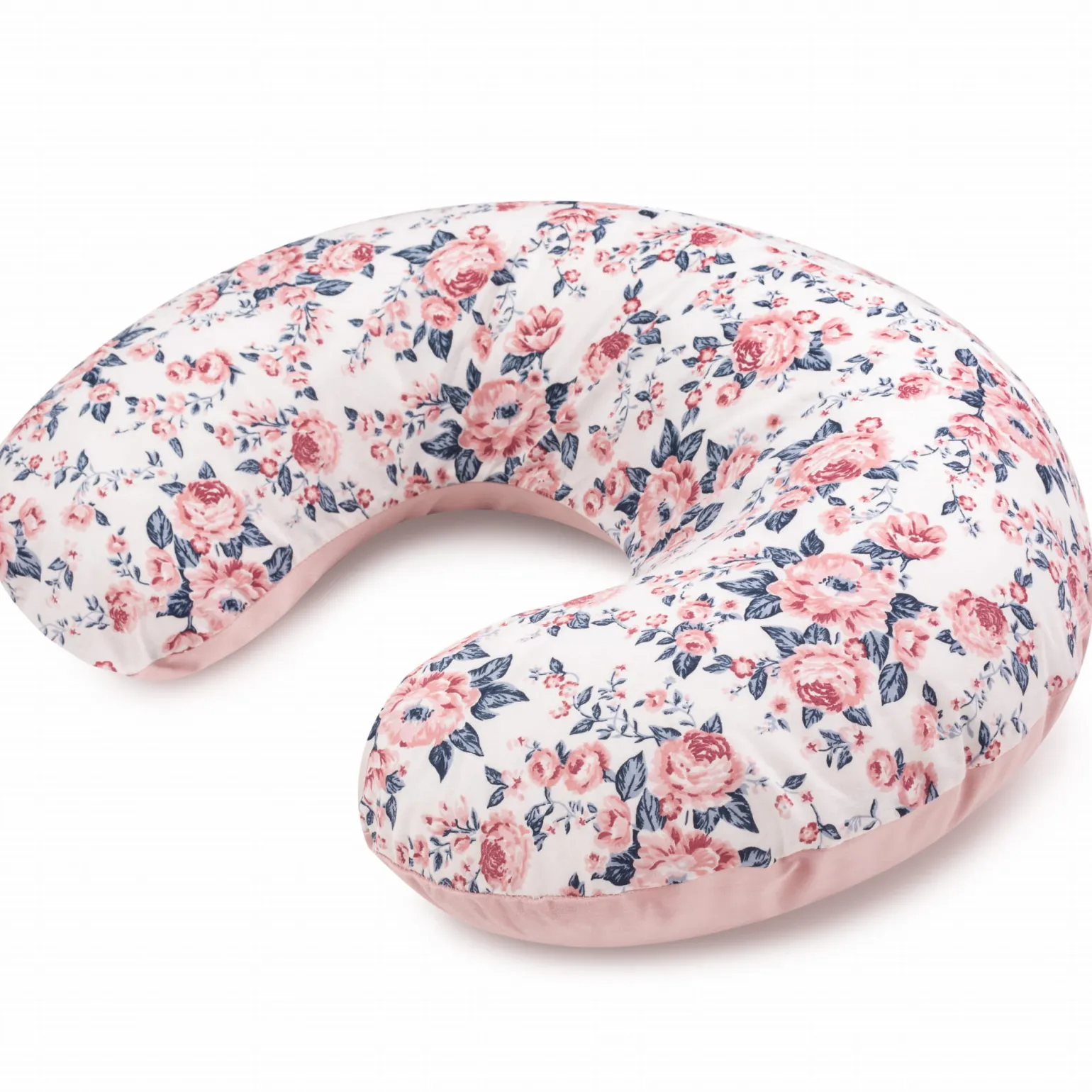 Poduszka rogal + zdejmowana poszewka - Roses i Smokey Pink Soft Velvet