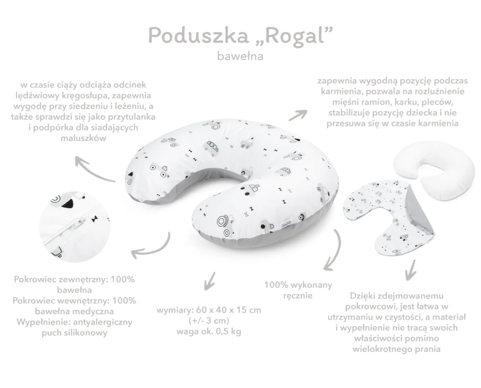 Poduszka rogal + zdejmowana poszewka - Twinkle Stars
