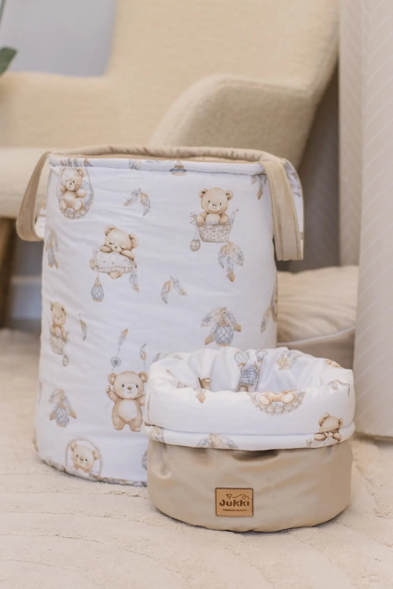 Pojemnik / koszyk na akcesoria dla niemowlaka - Boho Bears i Cappuccino Soft Velvet