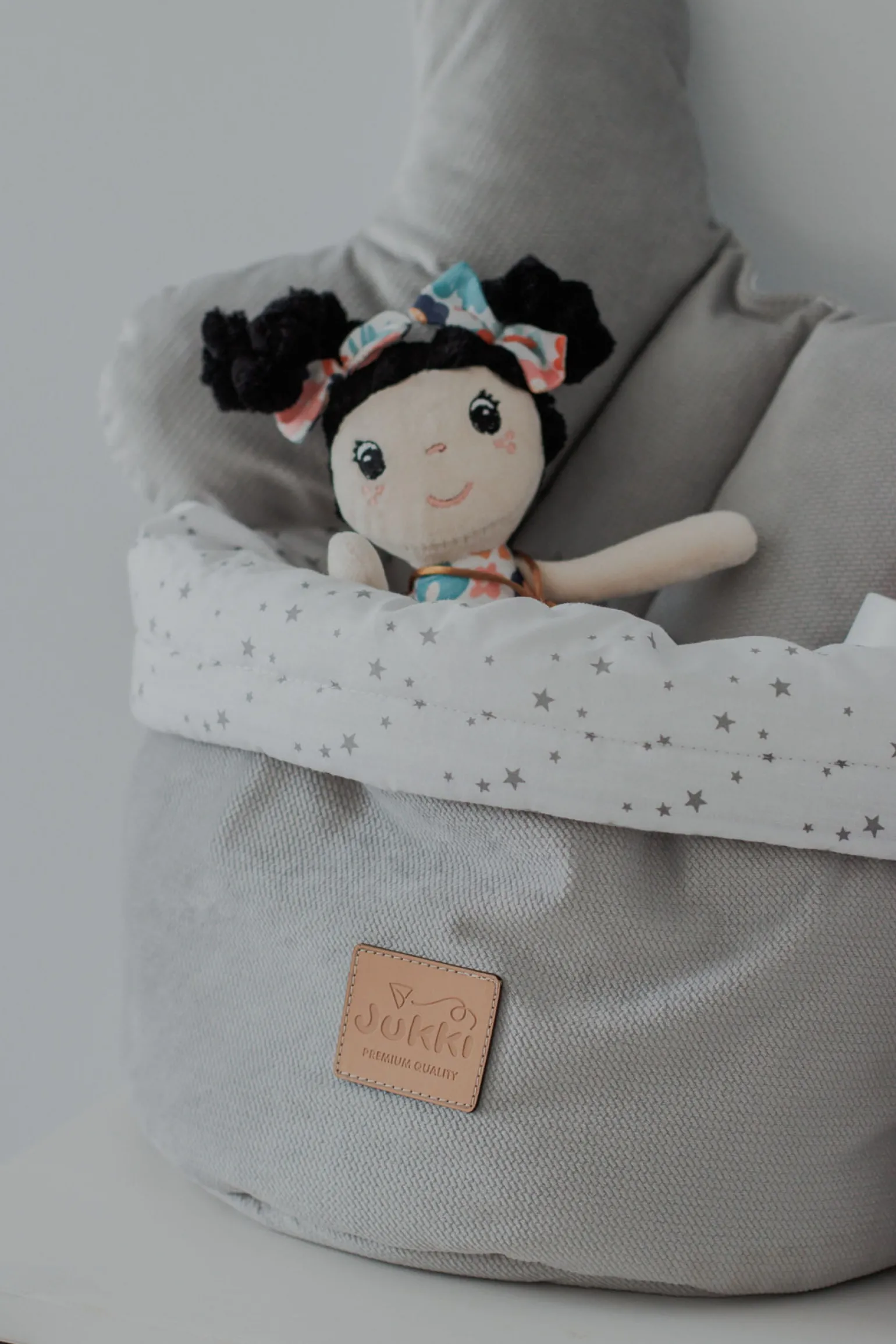 Pojemnik / koszyk na akcesoria dla niemowlaka - Twinkle Stars i szary Velvet