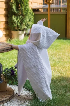 Ponczo kąpielowe z kapturkiem - White