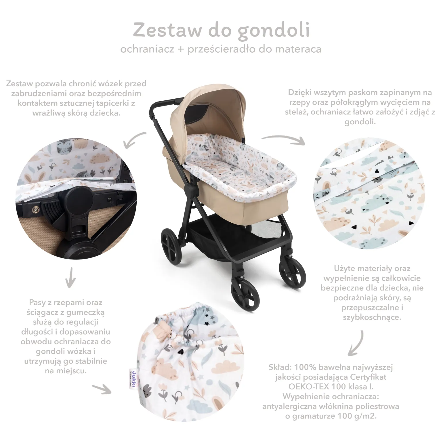 Zestaw do gondoli – bawełniany ochraniacz + prześcieradło Lovely Mouse