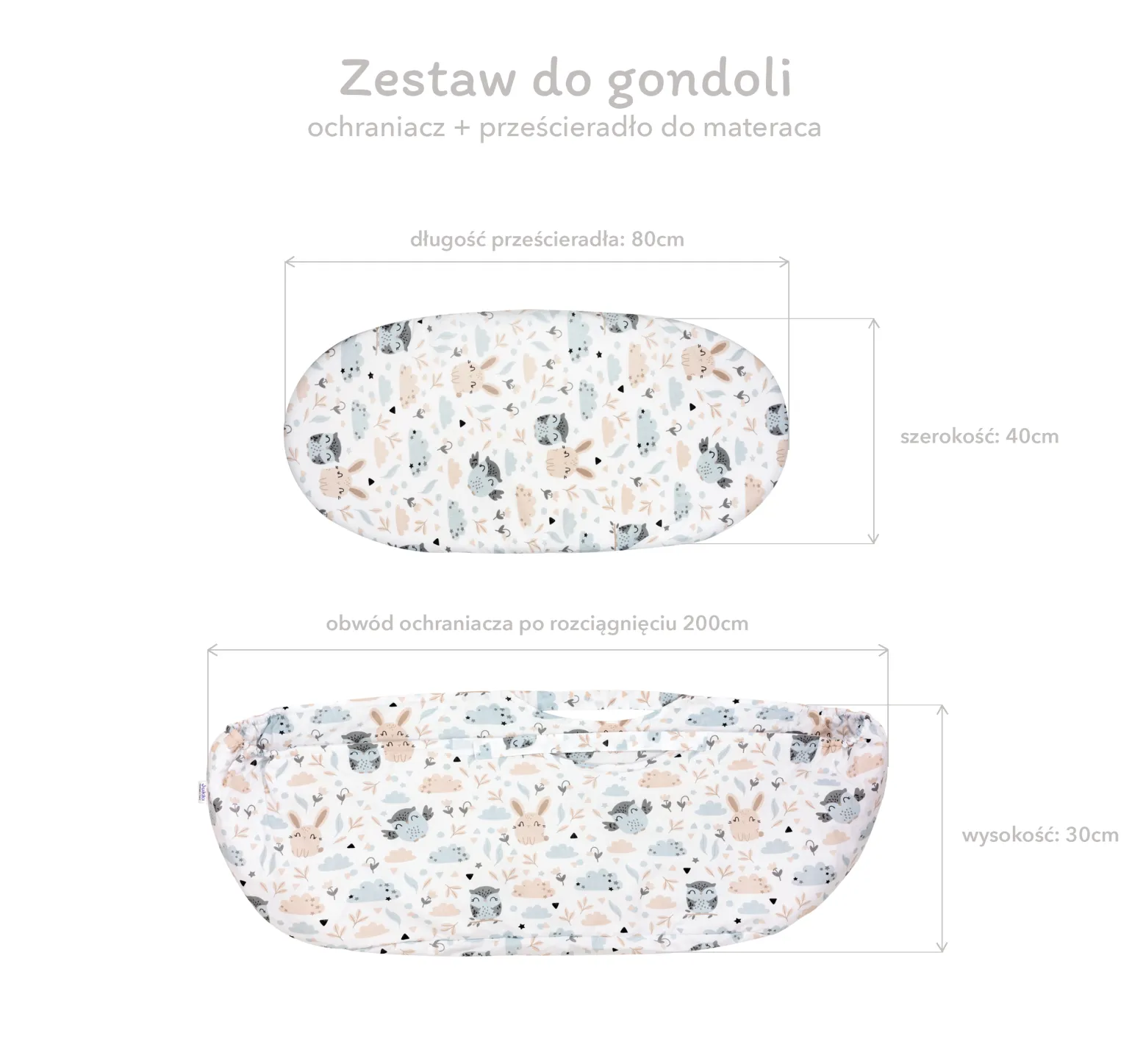 Zestaw do gondoli – bawełniany ochraniacz + prześcieradło Magical Woodland