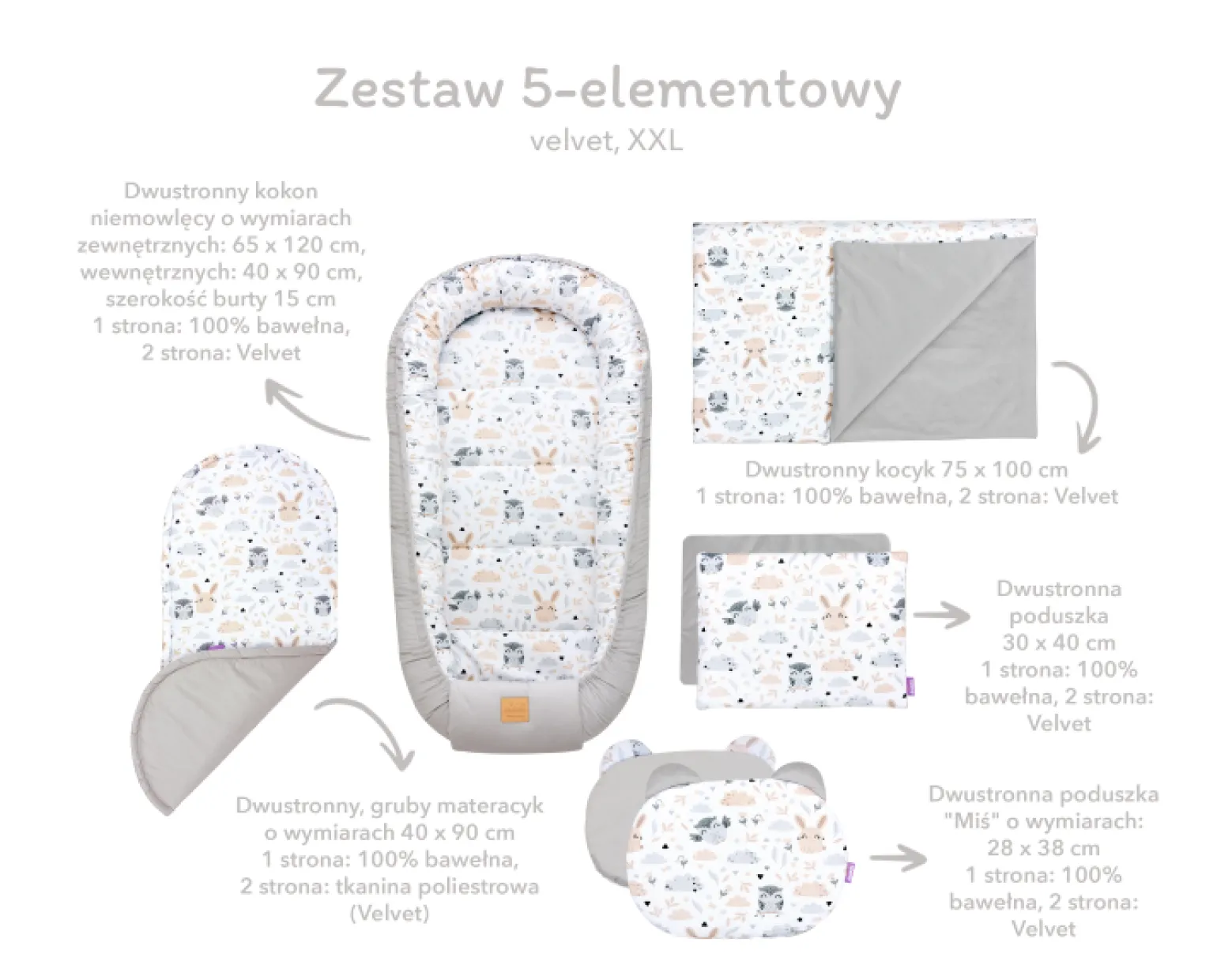 Zestaw 5 elementowy XXL - Little Fairy i Smokey Pink Soft Velvet