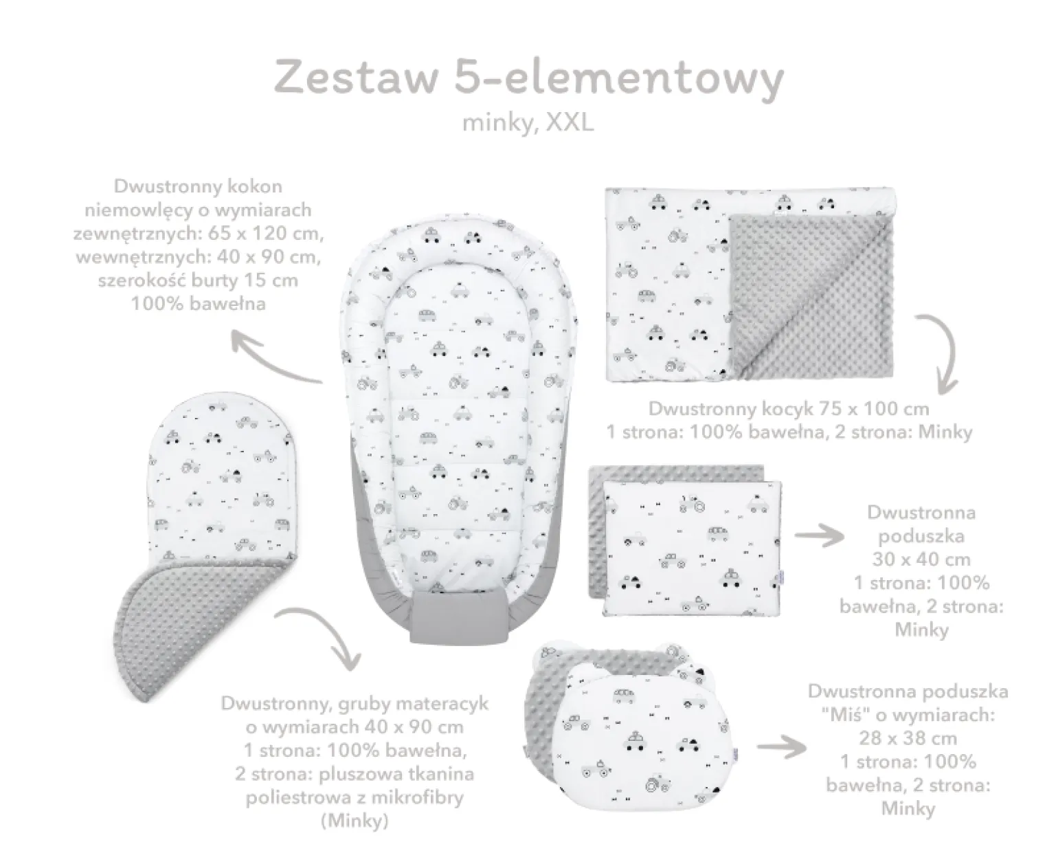 Zestaw 5 elementowy XXL - Magical Woodland i mokka Minky