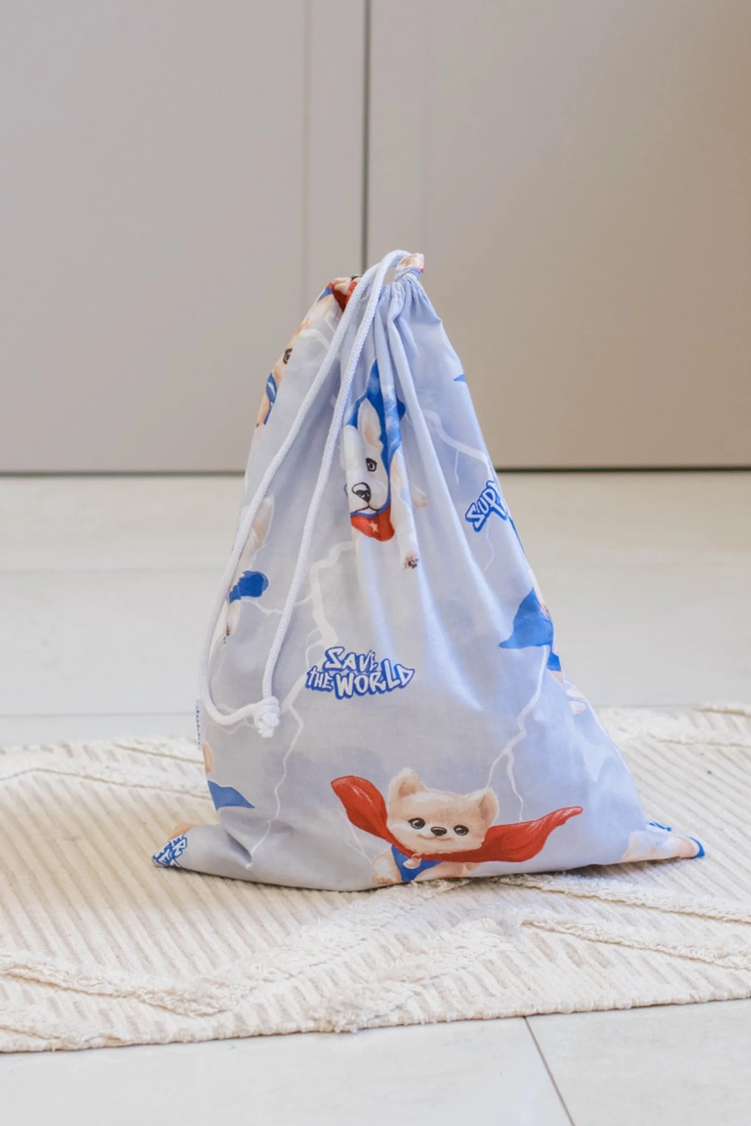 Zestaw przedszkolaka (kocyk z poduszką) - Super Puppy Blue i Granatowe Minky