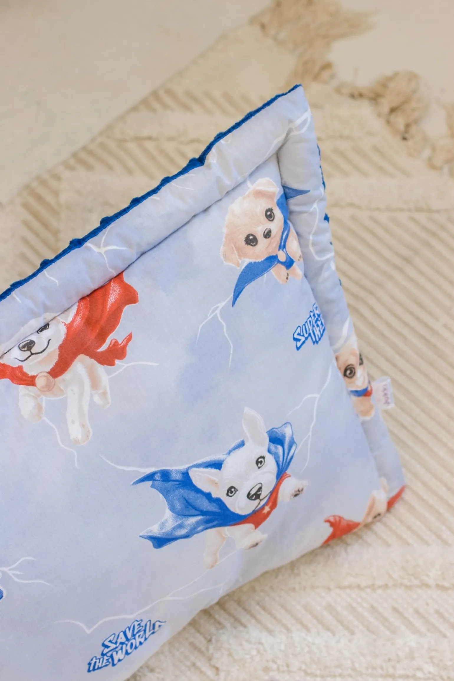 Zestaw przedszkolaka (kocyk z poduszką) - Super Puppy Blue i Granatowe Minky