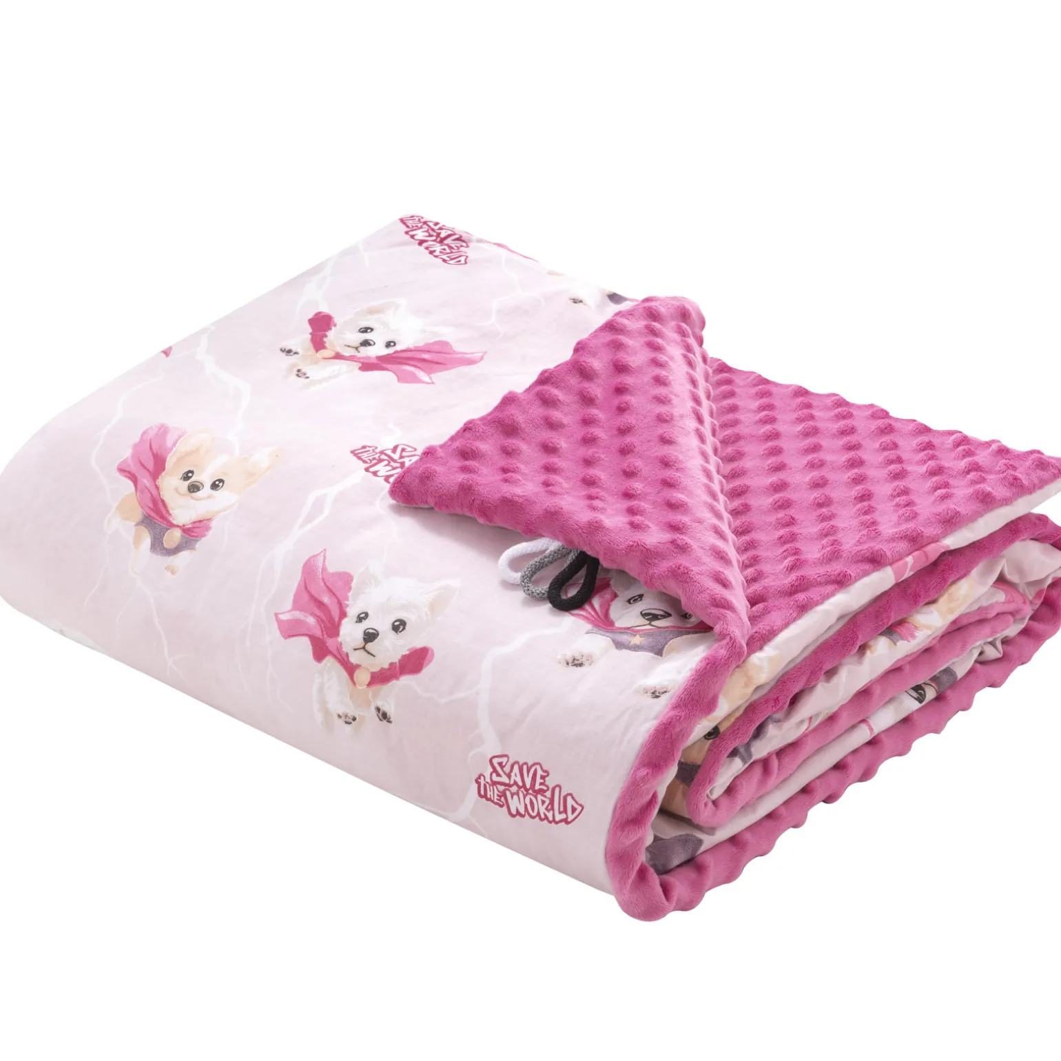 Zestaw przedszkolaka (kocyk z poduszką) - Super Puppy Pink i Purpurowe Minky