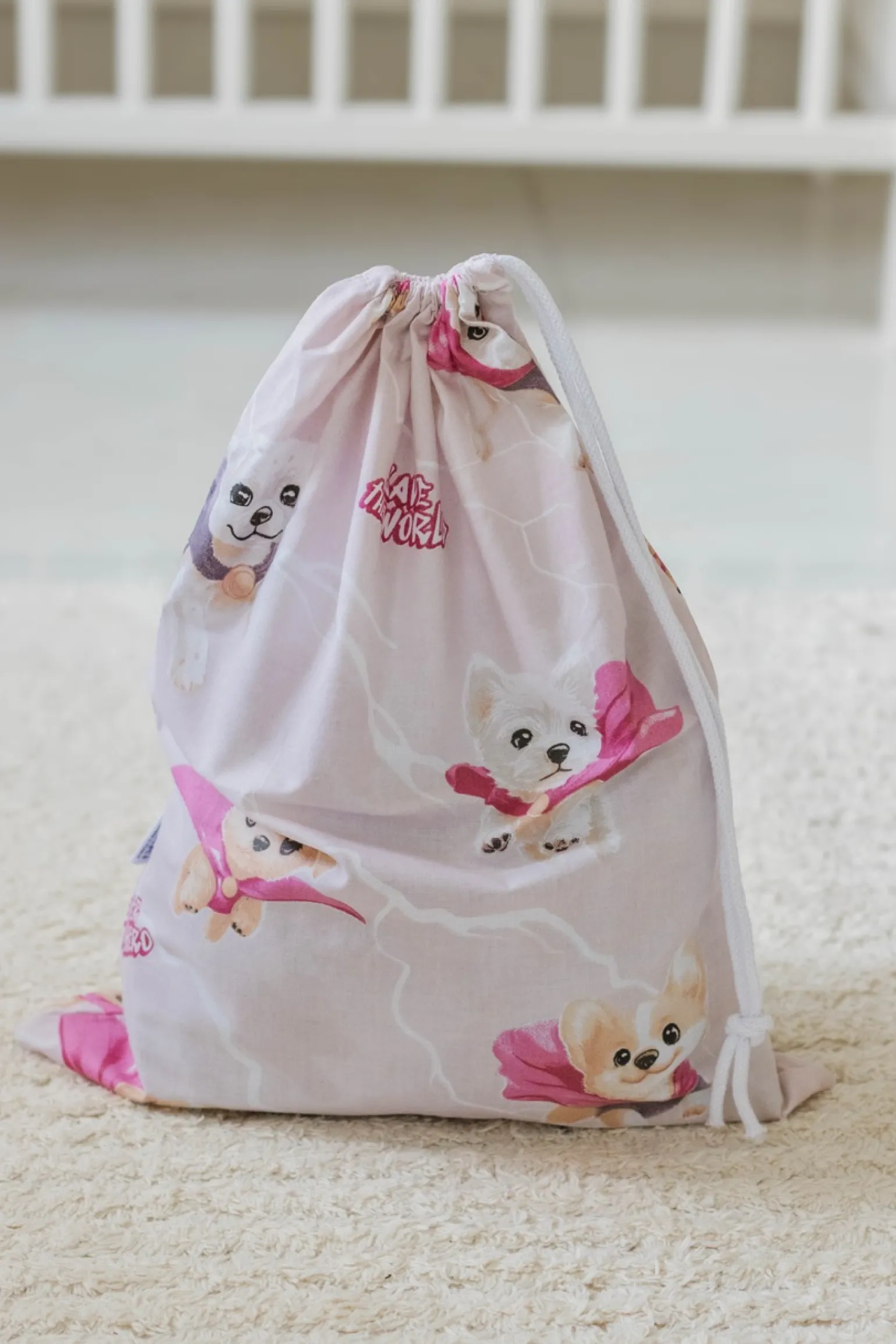 Zestaw przedszkolaka (kocyk z poduszką) - Super Puppy Pink i Purpurowe Minky