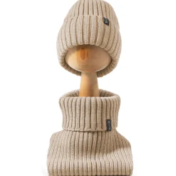 Zimowa czapka z wełny merino - BEIGE MELANGE