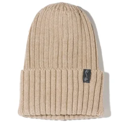 Zimowa czapka z wełny merino - BEIGE MELANGE