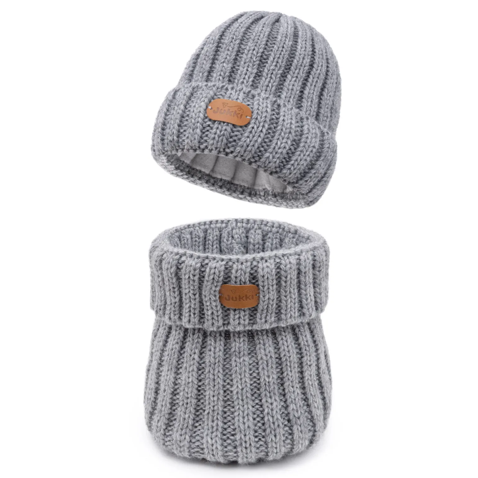 Zimowy komplet JUKKI - czapka oraz komin - GREY MELANGE