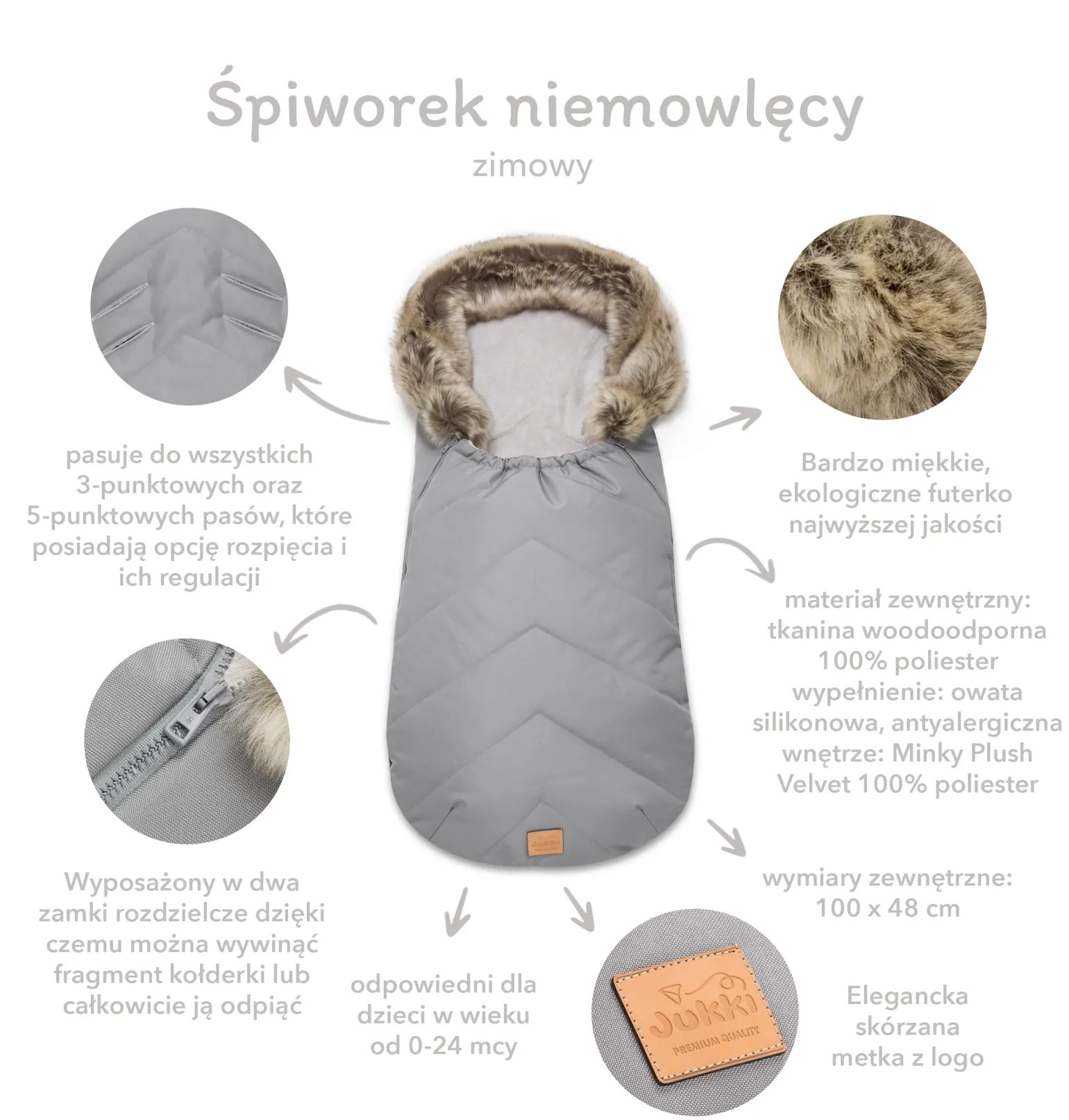 Zimowy śpiworek dziecięcy do wózka, gondoli i sanek - EUCALYPTUS BLACK WINTER